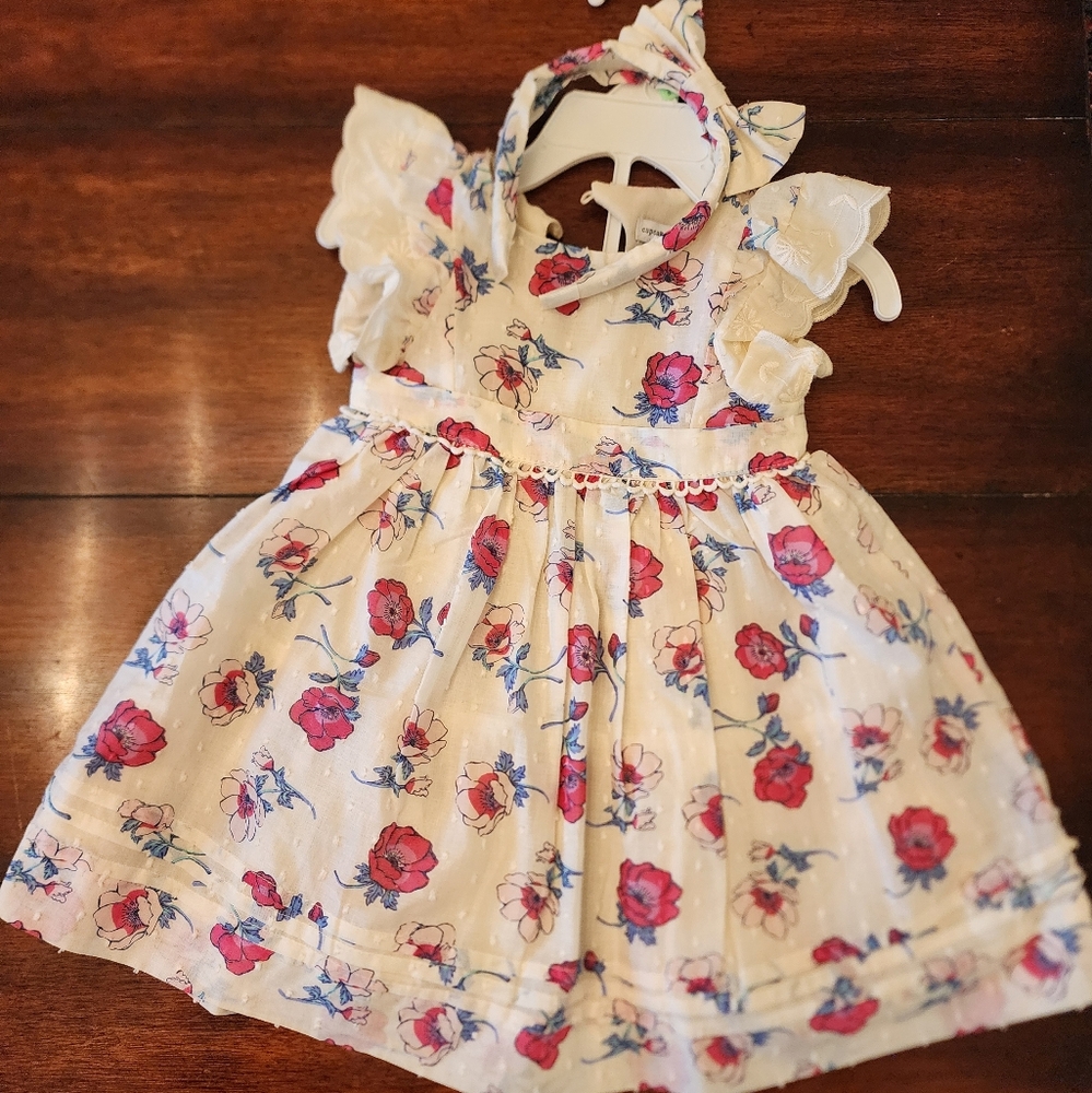 Floral White and Pink Kids Dress